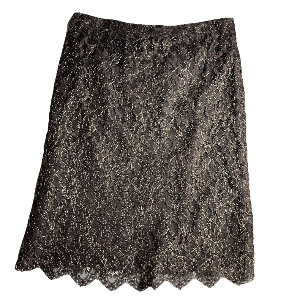 NWT BANANA REPUBLIC Black Skirt Gold Lave Overlay Pencil 12 P Dark Romantic $108